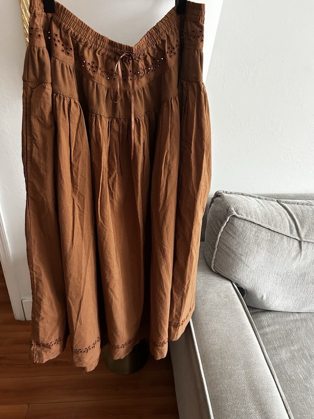Free People Tan-Brown Tiered Midi Skirt - Picture 2 of 11